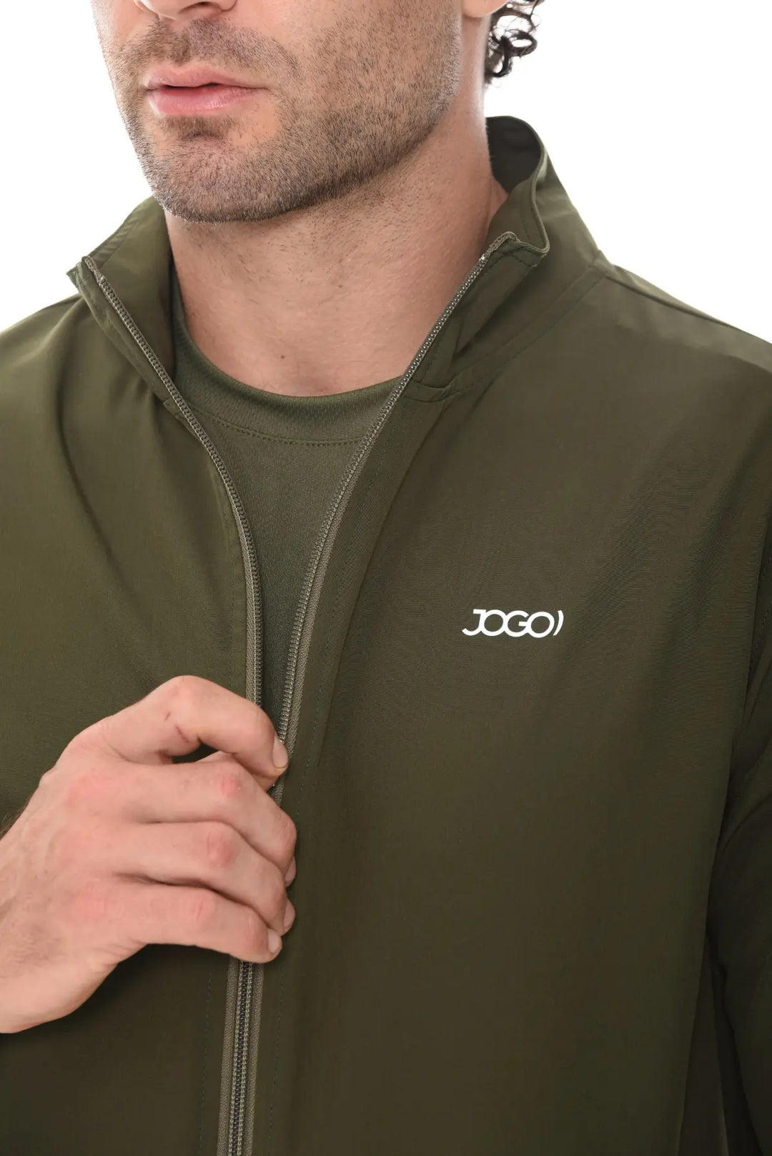 Chaqueta Deportiva Antifluido con Cremallera Verde Militar | JOGO