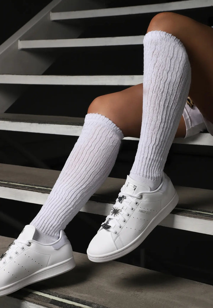 Medias Colegiales Extra Largas para Mujer en Algodon Color Blanco | JOGO