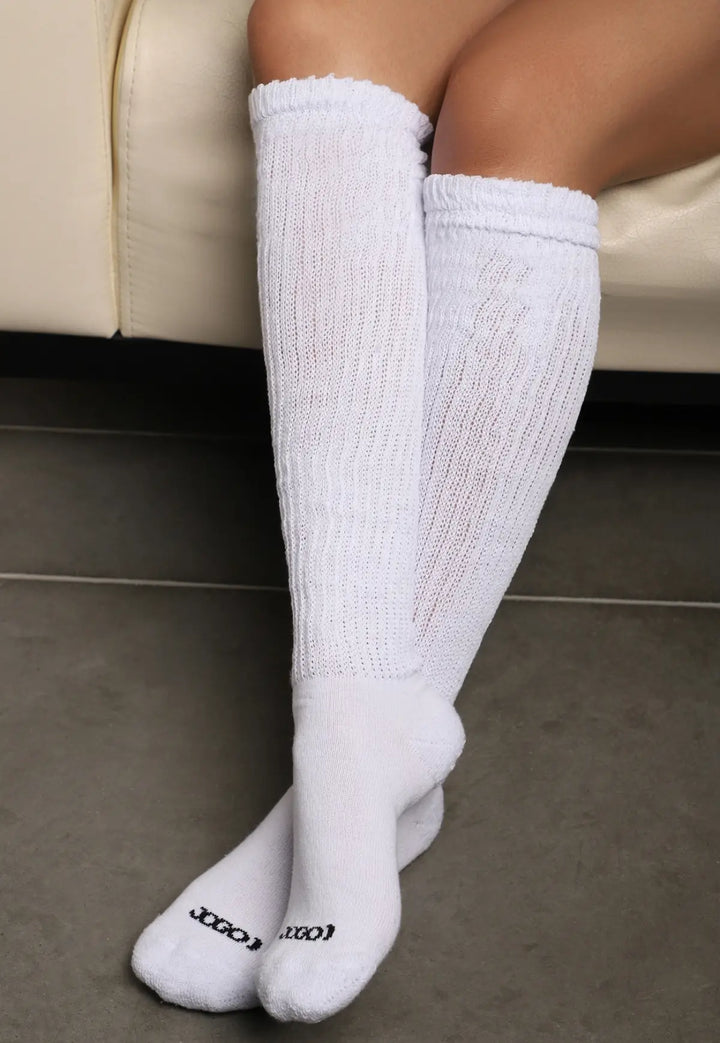 Medias Colegiales Extra Largas para Mujer en Algodon Color Blanco | JOGO