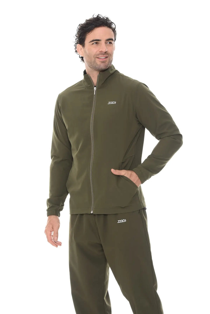 Chaqueta Deportiva Antifluido con Cremallera Verde Militar | JOGO