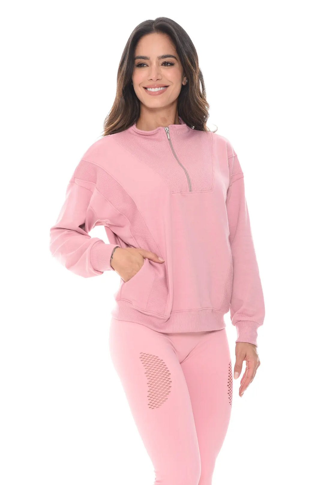 Buzo Deportivo Oversize con cremallera Corta Color Rosado